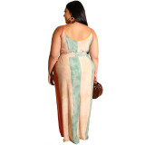 Summer Plus Size Women's Striped Loose Belt Strap Maxi Dress
