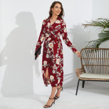 Slim Chic Slit Lace-Up Dress Women's Sexy Floral Midi Dress