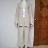 Linen Suit Cardigan Long-Sleeved Top Wide-Leg Trousers Two-Piece Set