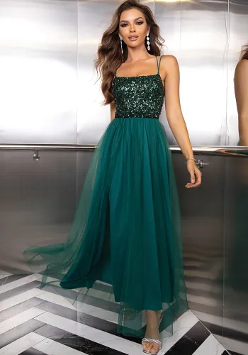 Summer Fashion Sexy Sequin Mesh Patchwork Evening Dress