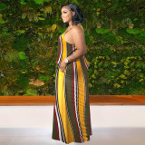 Women's Summer Straps Striped Color Block Maxi Dress