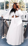 Plus Size Women's Sexy Long Sleeve Cardigan Top Elastic Waist Maxi Dress Two-Piece Set