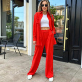Women's Solid Color Loose Shirt Elastic Waist Trousers Two-Piece Set
