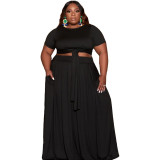 Fall Winter Plus Size Women's Casual Two Piece Skirt Set With Pockets