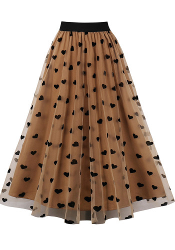 Plus Size Retro Tutu Skirt Elastic High Waist Mesh Skirt Mid-Length Printed Skirt