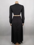 Plus Size Women's Sexy Long Sleeve Cardigan Top Elastic Waist Maxi Dress Two-Piece Set