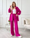 Women's Solid Color Loose Shirt Elastic Waist Trousers Two-Piece Set