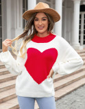 Autumn And Winter Big Heart Print Valentine'S Day Heart Sweater Round Neck Knitting Pullover Sweater Women