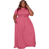 Fall Winter Plus Size Women's Casual Two Piece Skirt Set With Pockets