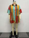 Womens Printed Color Block Patchwork Short Sleeve Shirt Dress