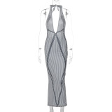 Frauen Herbst Sexy V-ausschnitt Rückenfreies Krawatte Print Kleid