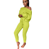 Women Round Neck Long Sleeve Sweater and Pants Two-Piece Set