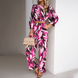 Women Casual Print Long Sleeve Top And Pant Two-Piece Set