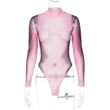 Frauen-Herbst-Druck-reizvoller Netz-Langarm-Strampler