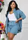 Women Denim Jacket and Shorts Two-Piece Set