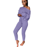 Women Round Neck Long Sleeve Sweater and Pants Two-Piece Set