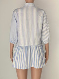 Women Striped Patchwork Short Sleeve Shirt