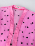 Women Casual Polka Dot Puff See-Through Chiffon Jacket