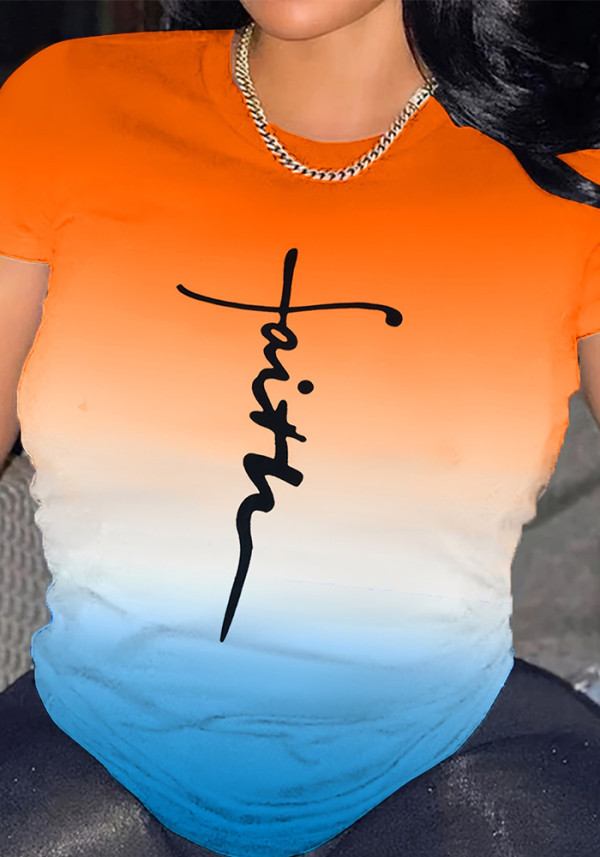 Lässiges, kurzärmliges Ombré-T-Shirt mit Buchstabendruck