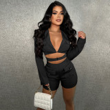 Sexy Damen-Overall mit tiefem V-Ausschnitt und einfarbiger Tasche
