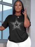 Fashion Ladies Letter Beaded Round Neck Short Sleeve Casual T-Shirt