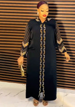 African Ladies Plus Size Hooded Dress Muslim Beaded Zip Cardigan Loose Robe