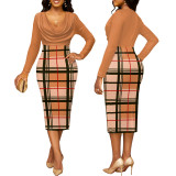 Sexy Mode-Digitaldruck-V-Ausschnitt-Langarm-Damenkleid