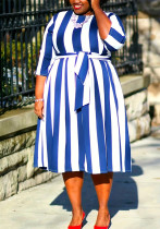 Summer Plus Size Elegant Chic Stripe Print Midi Dress