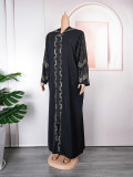 African Ladies Plus Size Hooded Dress Muslim Beaded Zip Cardigan Loose Robe