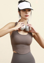 Rib Yoga Kleidung BH Damen Top mit Brustpolster Tank Pilates Fitness Laufen Sport-BH
