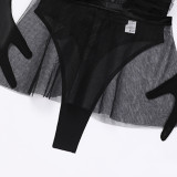 Summer Fashion Sexy Mesh Bodysuit Skirt Gloves Three-Piece Female Set