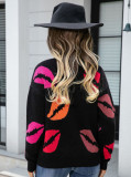 Herbst und Winter Lippen Valentinstag Pullover V-Ausschnitt Strickpullover Pullover