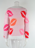 Herbst und Winter Lippen Valentinstag Pullover V-Ausschnitt Strickpullover Pullover