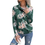 Women's Fall Winter Long Sleeve Printed Top Pile Turtleneck Pullover Top