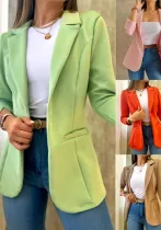 Women Fall Solid Long Sleeve Turndown Collar Jacket