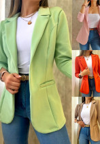 Damen-Herbst-Jacke, einfarbig, langärmelig, Umlegekragen