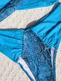Women Bikini Snake Pattern Colorblock Sexy Swimwear