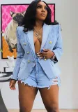Women Button Denim Blazer Jacket