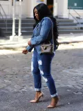 Women Button Denim Blazer Jacket