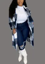 Plus Size Women Fall Winter Turndown Collar Button Pocket Long Sleeve Jacket