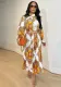 Women Autumn Printed Long Sleeve Pleated Dress