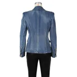Women Button Denim Blazer Jacket