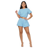 Women Round Neck Crop Top and Shorts Two-Piece Set