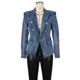 Women Button Denim Blazer Jacket