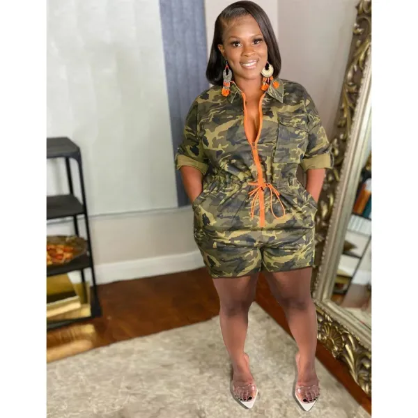 Plus Size Women Camo Jumpsuit