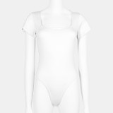 Plus Size Women Casual Square Neck Solid Short Sleeve Bodysuit