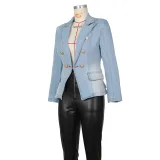 Women Button Denim Blazer Jacket