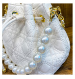 Women Lingge Bag Fashion Pearl Bucket Bag Shoulder Messenger Bag