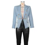 Women Button Denim Blazer Jacket