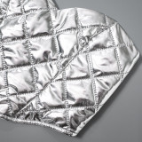 Women's Fall/Winter Shiny Tight Fitting Wrap Zipper Top Shorts Casual Two Piece Set